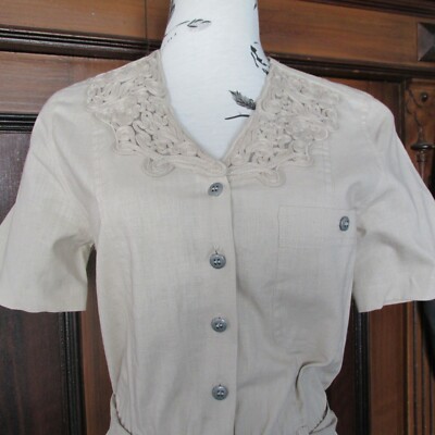  Leinenkleid beige mit Spitze Gr 38 von together