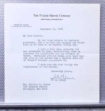 The Fuller Brush Company Vice President 1941 Hand Signed Letter Frank W. Adams 