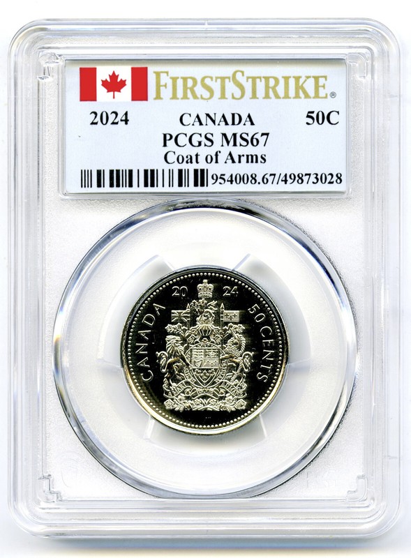 2024 CANADA 50 CENT PCGS MS67 FIRST STRIKE COAT OF ARMS HALF DOLLAR
