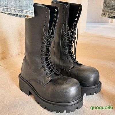 Big Round Toe Thick Bottom Mid-Calf Boots Platform Chunky Heel Shoes Fashion