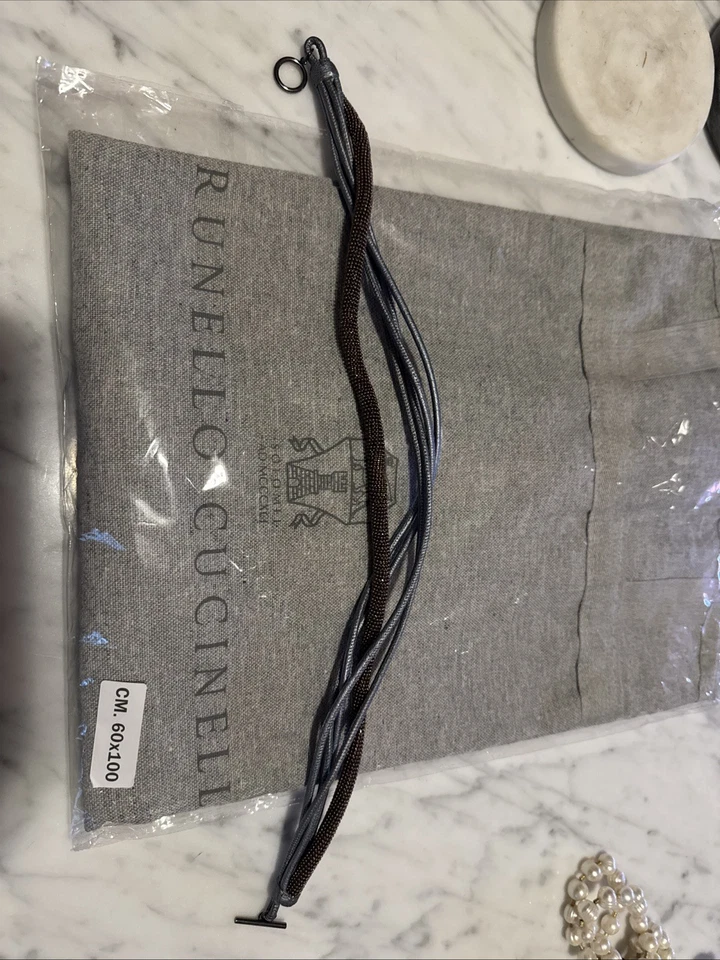 Gargantilha de couro Brunello Cucinelli Monili cinza bronze colar Itália - Imagem 2 de 3