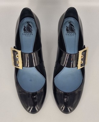 Lanvin Paris Mary Jane Pumps Lackleder schwarz & große goldene Schnalle Gr. 39