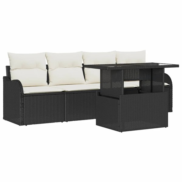 Gartensofa Set Poly Rattan Sitzgruppe Schwarz Mit Kissen 5 Tlg-image