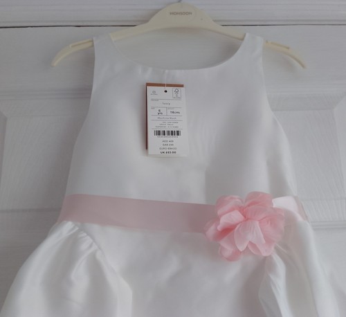 NEW Monsoon Party Perfect - Age 6 - Ivory Occasion Dress with Pink Corsage - Picture 2 of 10