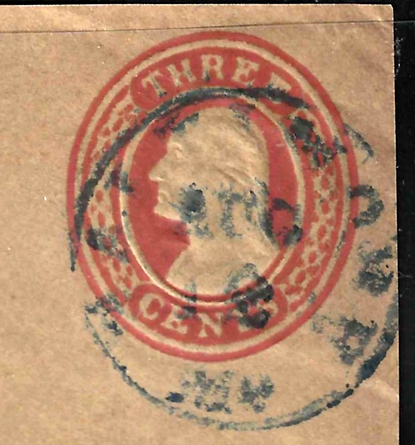 Blue Cancel Untyped 3 Cent Washington Postal Stationary Corner 1850's US 81B52 - Image 2 of 2