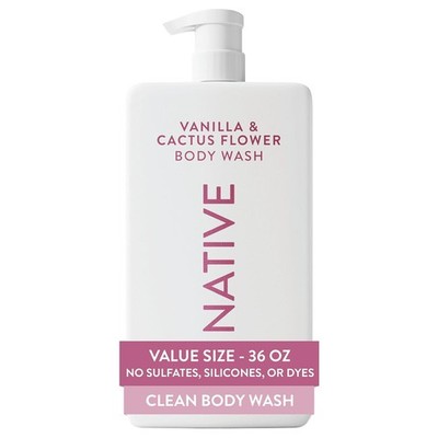 Native Body Wash Vanilla & Cactus Flower Sulfate Free Cleanser 36 oz