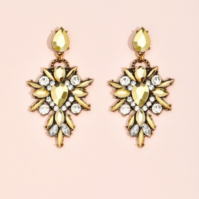 Exquisite Glitter Yellow Gold & AB Clear Crystal Cascade Earrings