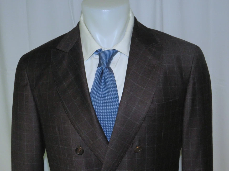 Brunello Cucinelli Brown Windowpane Double Breasted Sport Coat 40 NWT $2995 - Image 2 of 4