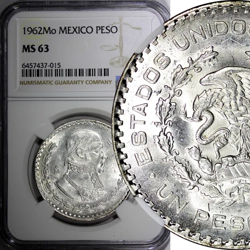 Mexico ESTADOS UNIDOS MEXICANOS Silver 1962 Peso Jose Morelos NGC MS63 KM#459(5)