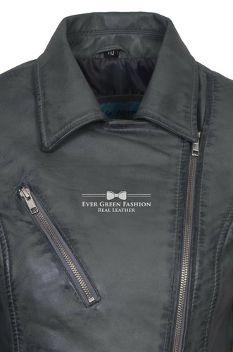 Ladies Stylish Jacket Grey Biker Style Fashion Designer Real Leather Jacket 9334 - Picture 8 of 8