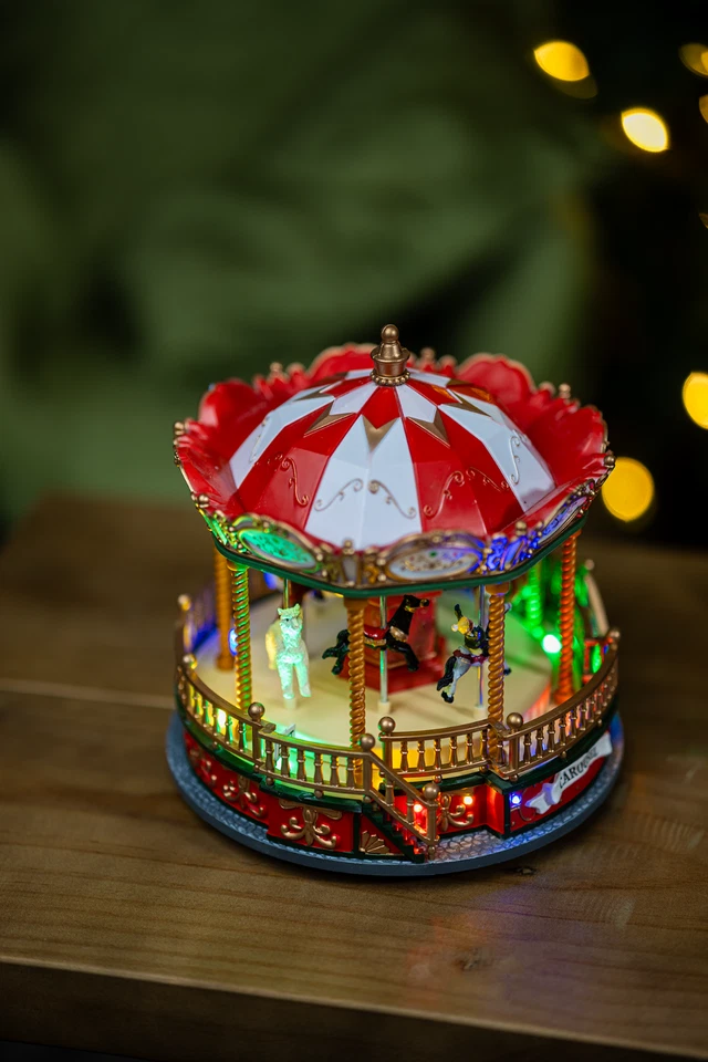 Musical Christmas LED Decoration Light Up Xmas Carousel Ornament Moving Large - Image 2 of 4
