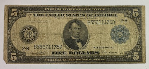 1914 $5 Federal Reserve Note New York B35621135D Fr#851A