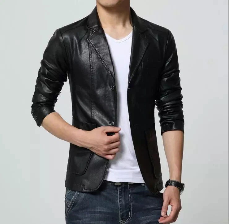 Authentic New Men's Genuine Lambskin Leather Blazer Soft Black 2 Button Blazer