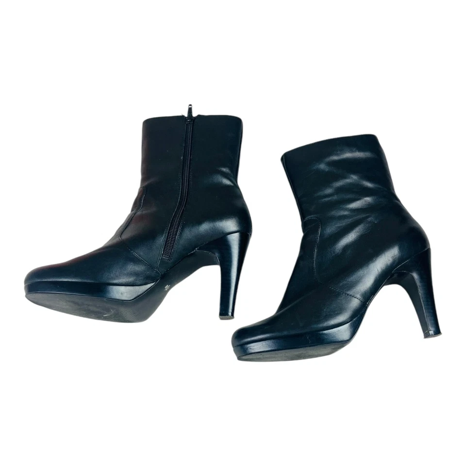 Botas de motocicleta Nine & Co femininas plataforma salto agulha panturrilha larga pretas 7,5M - Imagem 4 de 4