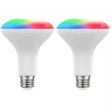 EcoSmart 2-Pack 65W Equivalent Smart Hubspace BR30 Color Changing LED Light Bulb