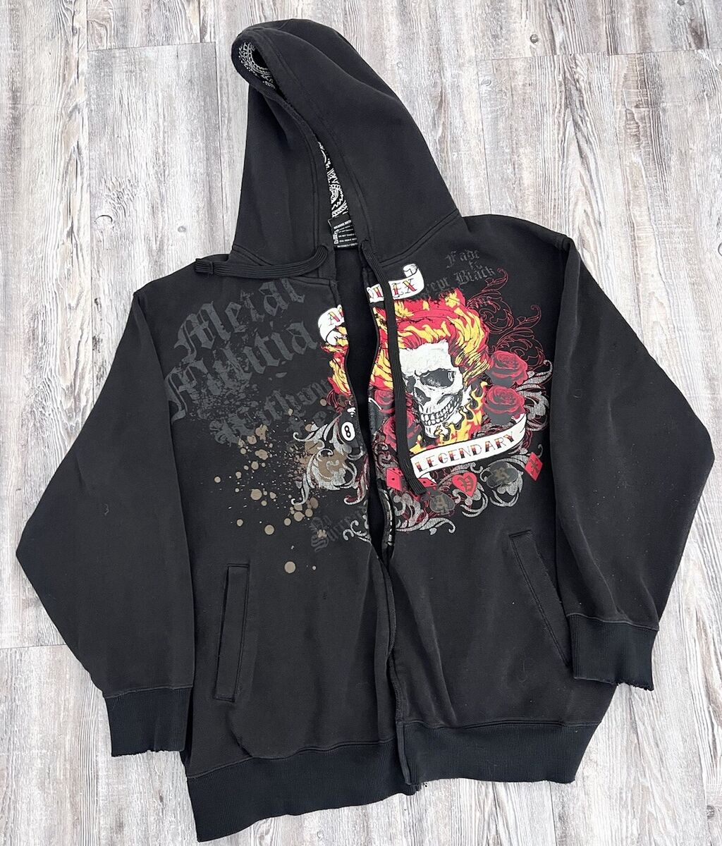 Avirex Zip Up Hoodie Jacket Mens Large Black Skull Y2K Avirex Zip Up Hoodie Jacket Mens Large Black Skull Y2K