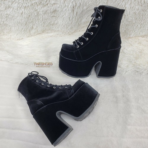 Demonia 203 Camel Stacked Black Velvet 