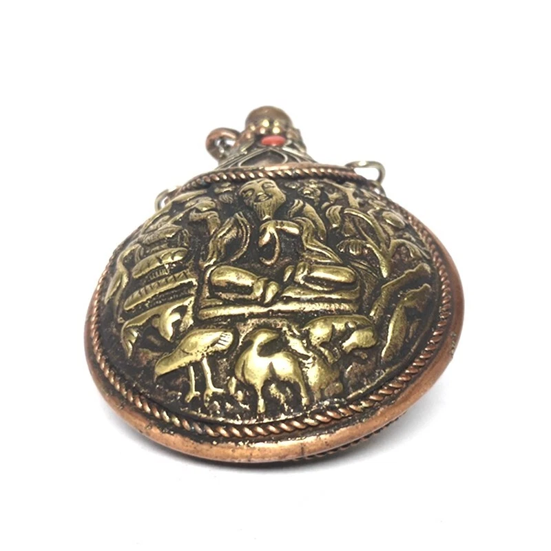 Botellas de tabaco de coral turquesa con incrustación de Buda de bronce del Tíbet chino antiguo de 2,7 pulgadas Foto 4 de 4