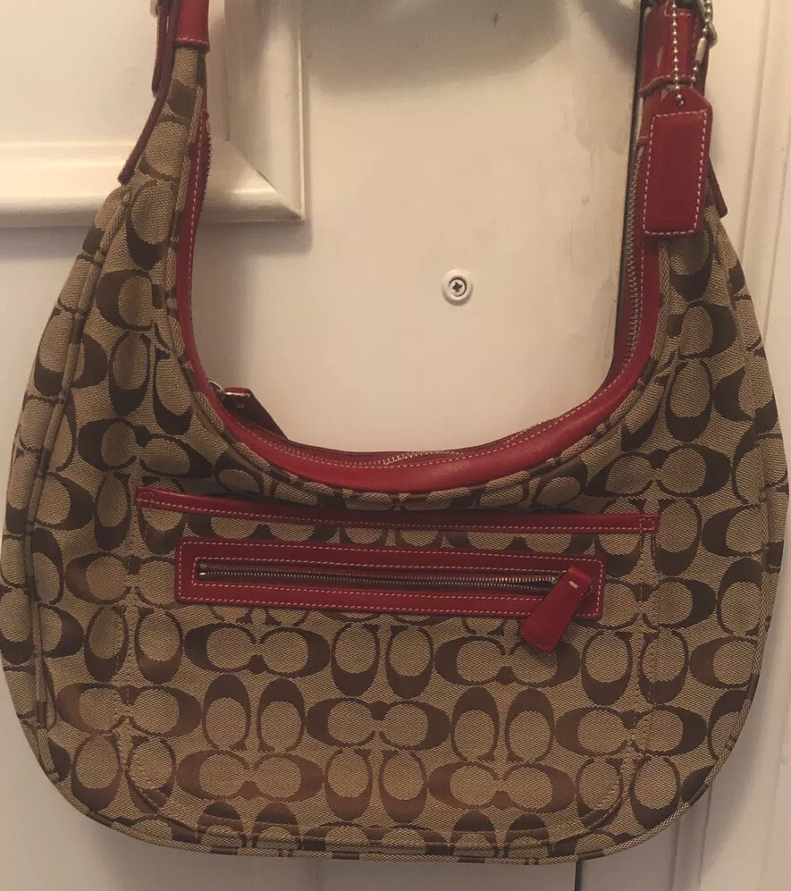 Vintage Coach SoHo Hobo Signature Red Shoulder Bag Monogram MIK-6070