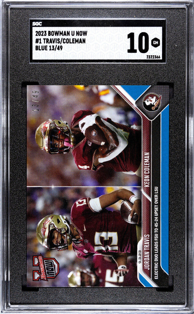 2023 Bowman U Now Blue /49 #1 Jordan Travis/Keon Coleman 13/49 JERSEY MATCH