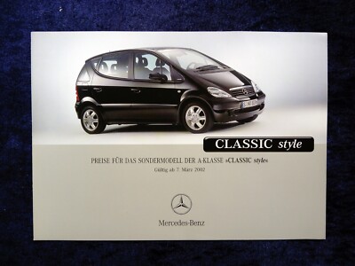 MERCEDES W168 A-Klasse ''Classic Style'' Sondermodell Preisliste 07.03.2002