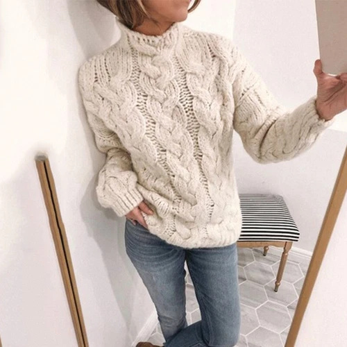 Mujeres Damas Suéter Manga Larga Tejido Suéteres Sueltos Trabajo Pullover - Imagen 8 de 18