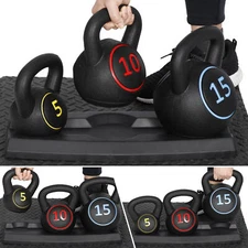 Kettlebell Set with Storage Rack Exercise Fitness Weights Indoor Gym 3-Piece