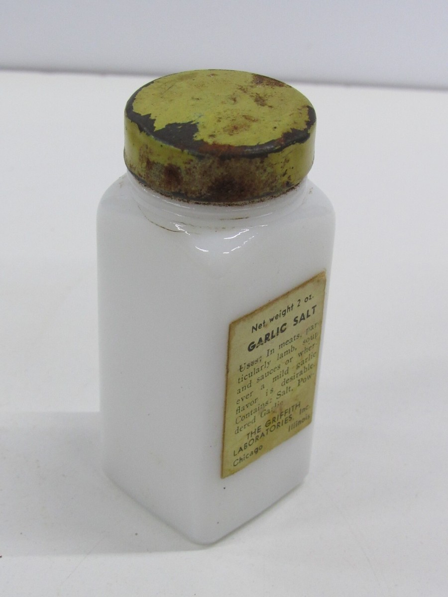 Vintage 1940's Griffith Garlic Salt Milk Glass Spice Jar Yellow