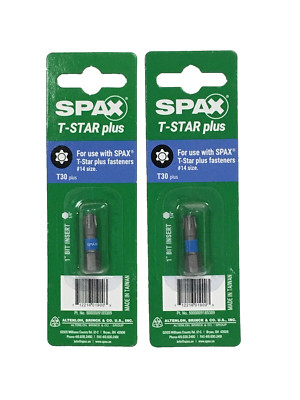 2 Pk Spax T-Star Plus Driver Bit Steel T30 Plus  #14 1 inch Size