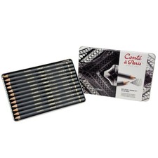 Conte Artists Graphite Drawing  Sketching Pencils Tin Set of 12 Artfix Sale