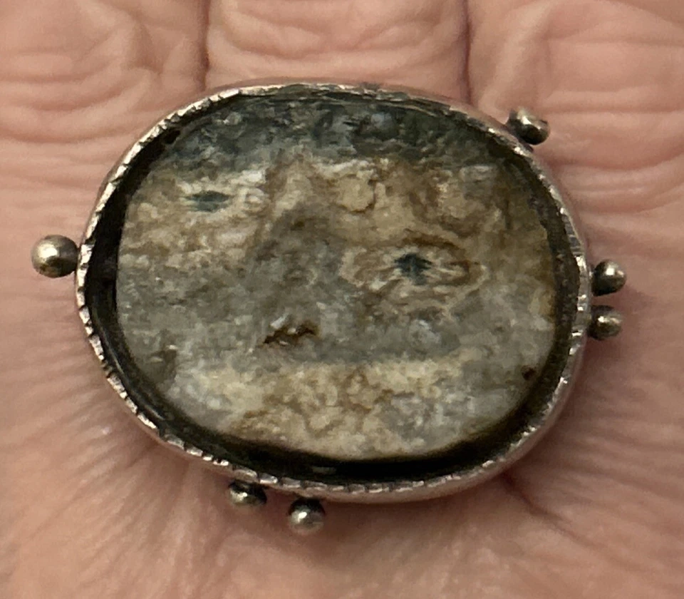 Винтажный сделанный на заказ зеленый кианит драгоценный камень серебро тяжелое кольцо размер 8 - Изображение 4 из 4