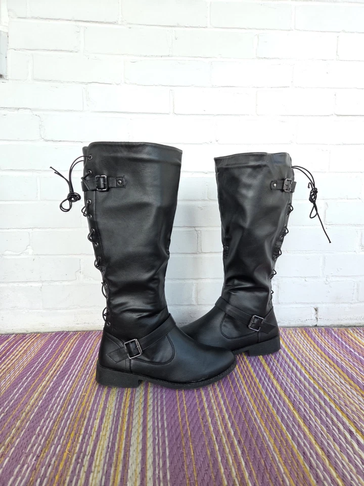 Botas negras para mujer talla 9 con detalles de cremallera y cordones MARCA buscadas LadyLuck Foto 4 de 4