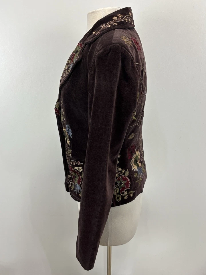 Chaqueta Blazer Marca PINKO Terciopelo Talla 44 Mujer Marrón/Púrpura Floral Bordada Foto 2 de 4