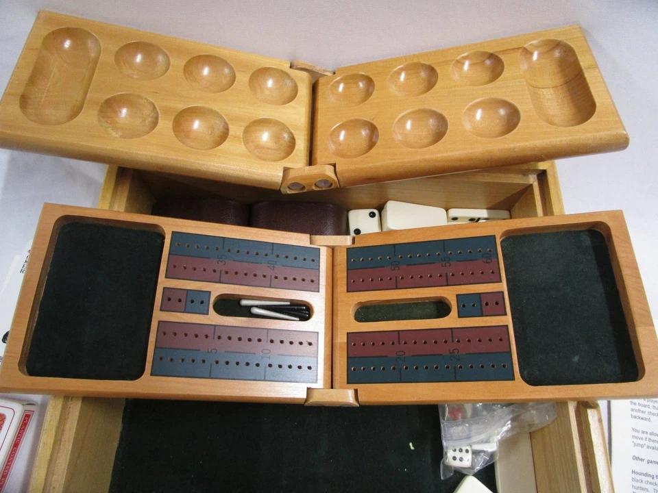 Wooden Multi-Game Set Chess Backgammon Dominoes Cards Compendium - Image 4 of 4