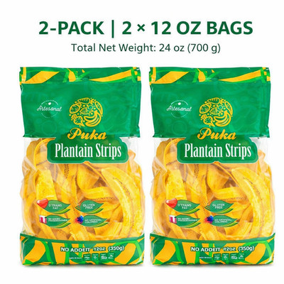 Puka Plantain Strips, 12 oz (350g) Each   2 Pack Gluten Free, No Trans Fat