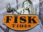 VINTAGE 1950'S FISK TIRES BOY PORCELAIN SIGN