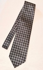 Men's Tie Necktie Satin Black Silver Geometric Vesuvio Napoli in Italy Wedding