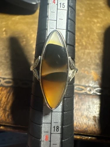 Vintage Uncas 925 Sterling Silver 10K Gold Banded Agate Ring Sz 6