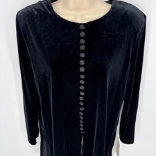 Vintage JBS Mervyns Velvet Tunic Mini Dress Buttons Black Long Sleeve Sz 14