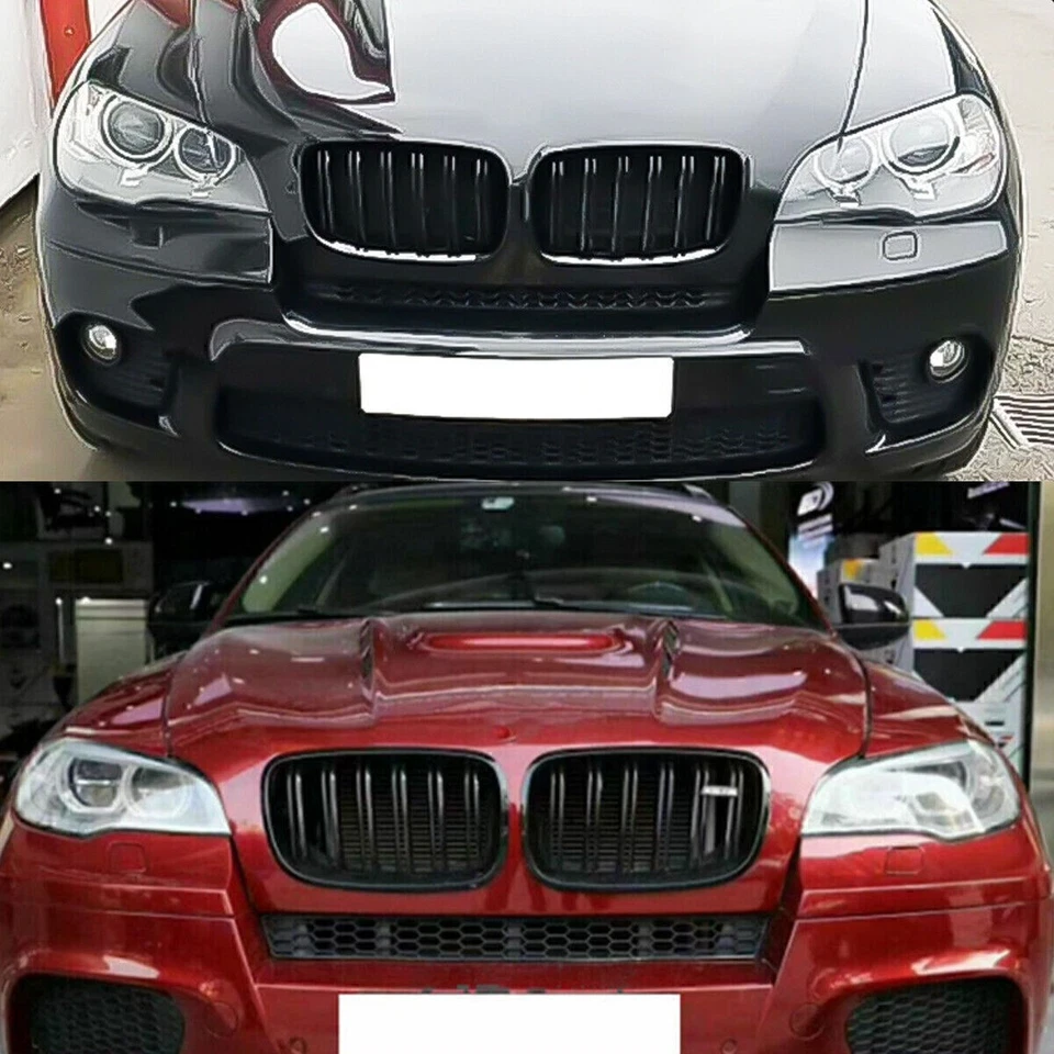 For BMW X5 E70 X6 E71 2008-2014 Gloss Black Double Slat Front Kidney Grille UK - Image 4 of 4