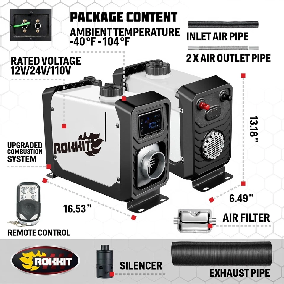 ROKKIT 8KW Diesel Heater, 110V/12V All-in-One Diesel Air Heater, Portable Diesel - Image 4 of 4