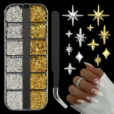 2500Pcs 3D Star Nail Charms Gold and Silver Star Charms for Nails