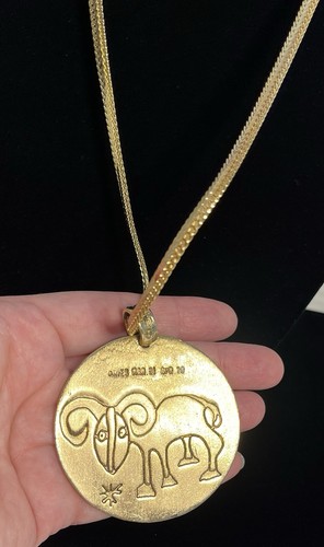 Vintage Gold Tone French Zodiac Le Belier Aries Pendant Necklace - Picture 6 of 23