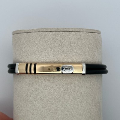 Brev Sauro 18K Yellow & White Gold Bracelet with Black Rubber & Diamond Accents