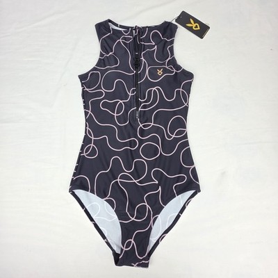 Cardio Bunny Zip Front Bathing Suit High Cut Leg Sport One Piece Beach Swimsuit