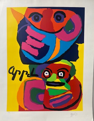 Karel Appel Composition with Faces 1973 Hand Signed Limited