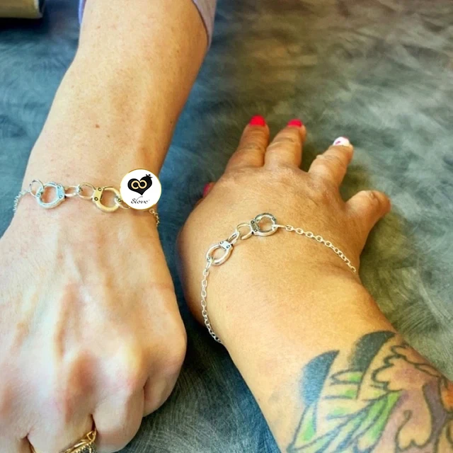 2x Bracciale con Manette Argento Coppia Amicizia Regalo uomo donna braccialetto - Immagine 2 di 4
