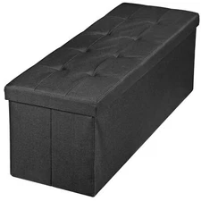 Folding Ottoman Bench Storage Box Seat MDF Footstool Living Room, Black