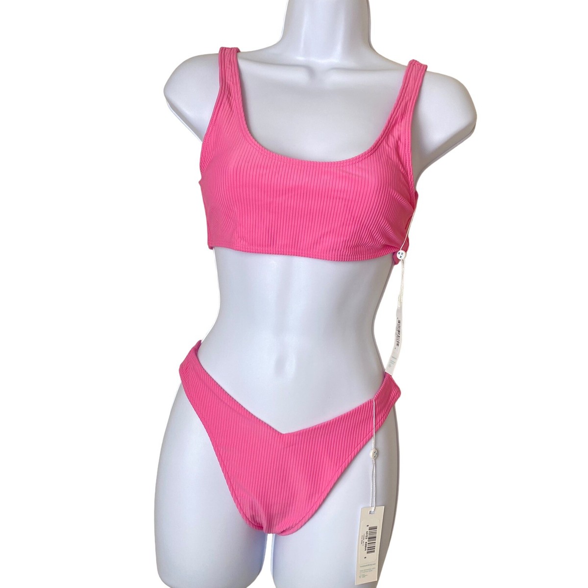 NWT Frankie's Bikinis Connor Ribbed Scoop Bikini Top & Enzo Ribbed