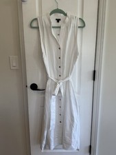 NWT Ann Taylor Linen Blend Split Neck Sleeveless Shirtdress White Size 12